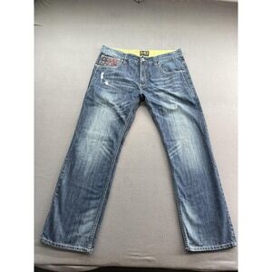 Mark Buchanan Jeans Mens 40x34 Blue Distressed Straight Leg Studded Stars Flag